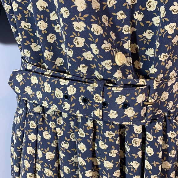 ORVIS true vintage blue midi dress white roses rose buttons size large made USA - Picture 4 of 10